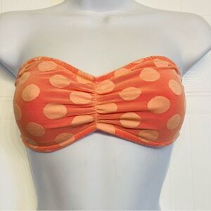 Victoria Secret Strapless Lace‎ Bandeau Polka Dot Bralette Bra Size Small Orange